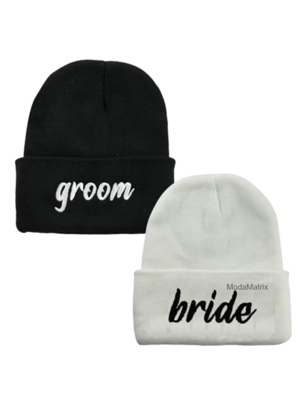 2 Pack Couple Beanies Groom Bride Acrylic Knit Cuff Hats Matching Winter Skull